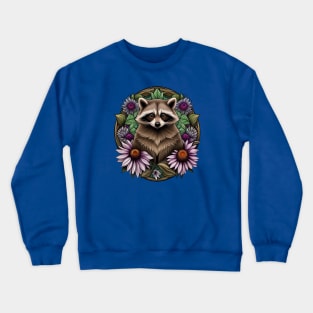 A Raccoon Surrounded By A Wreath Tennessee Purple Coneflower Crewneck Sweatshirt